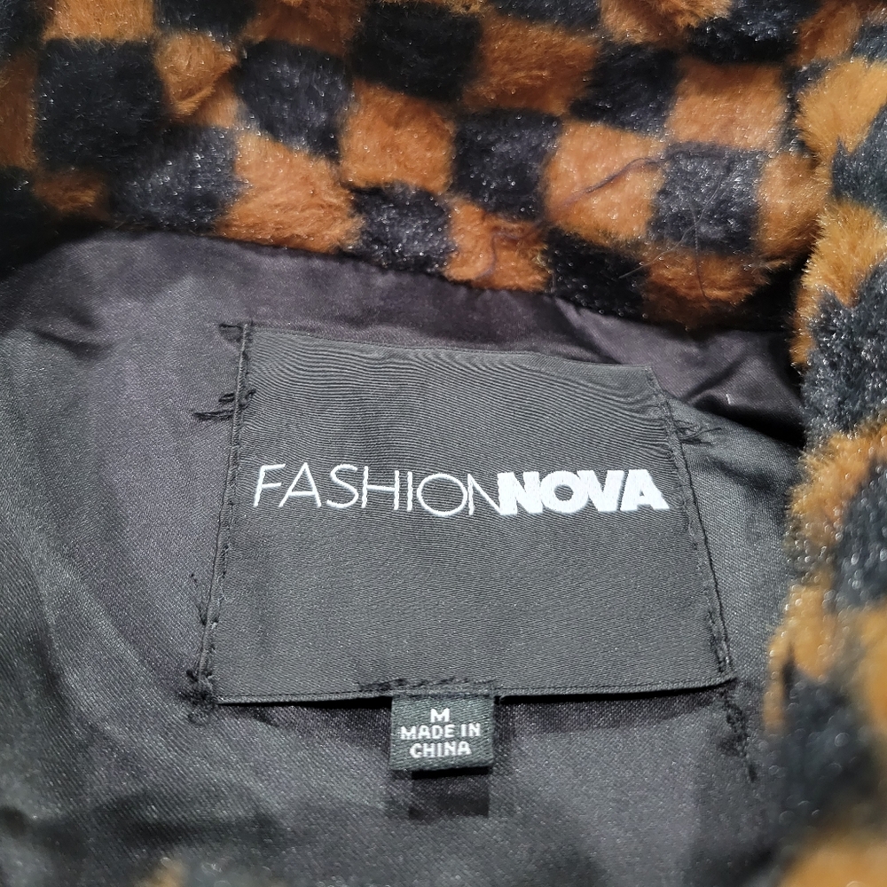 Fashion Nova Women's Black & Brown Checkered Jacket - Women's Size Medium - Picture 5 of 6